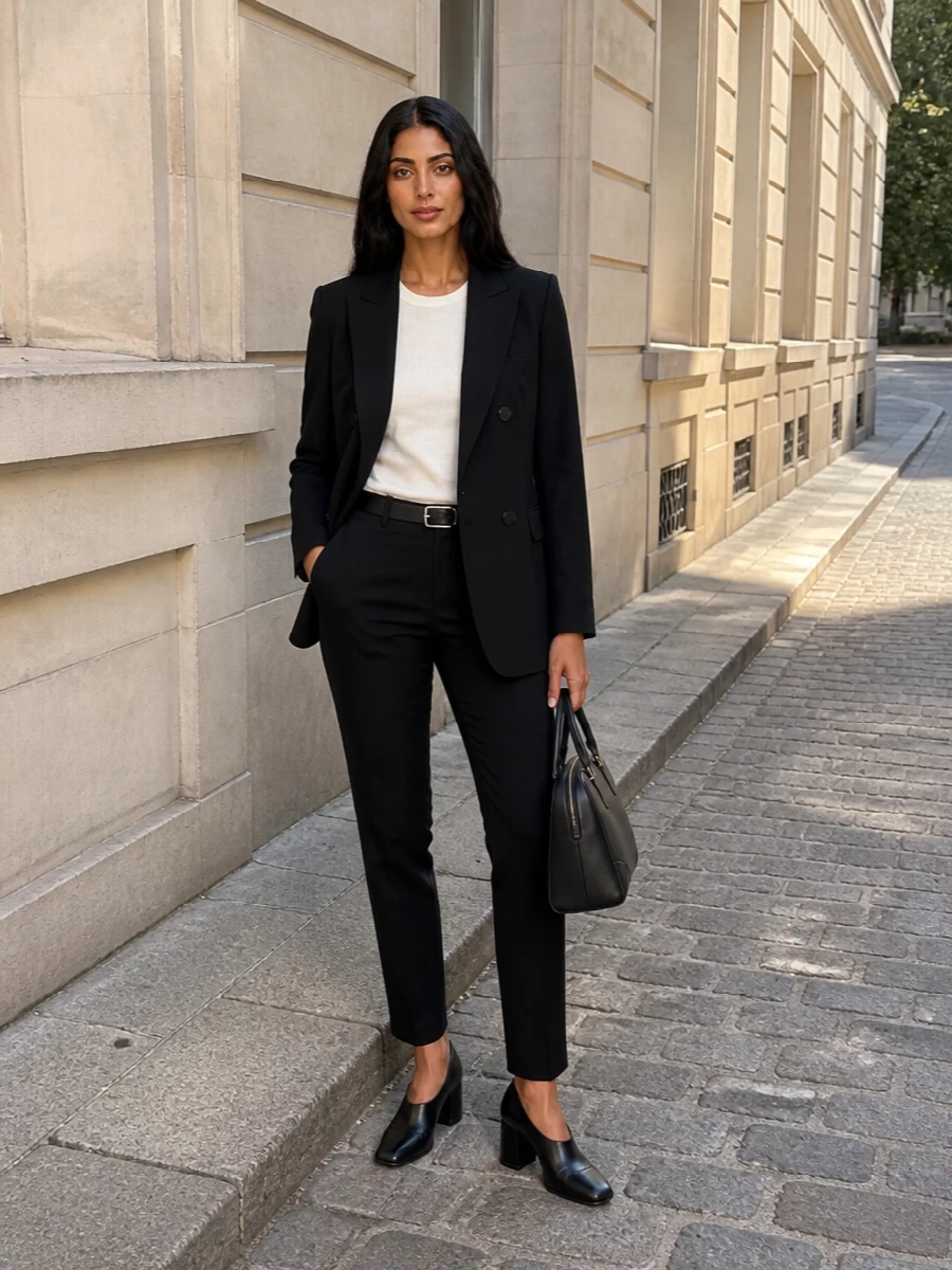 Max mara black blazer tailored ankle pants outfit