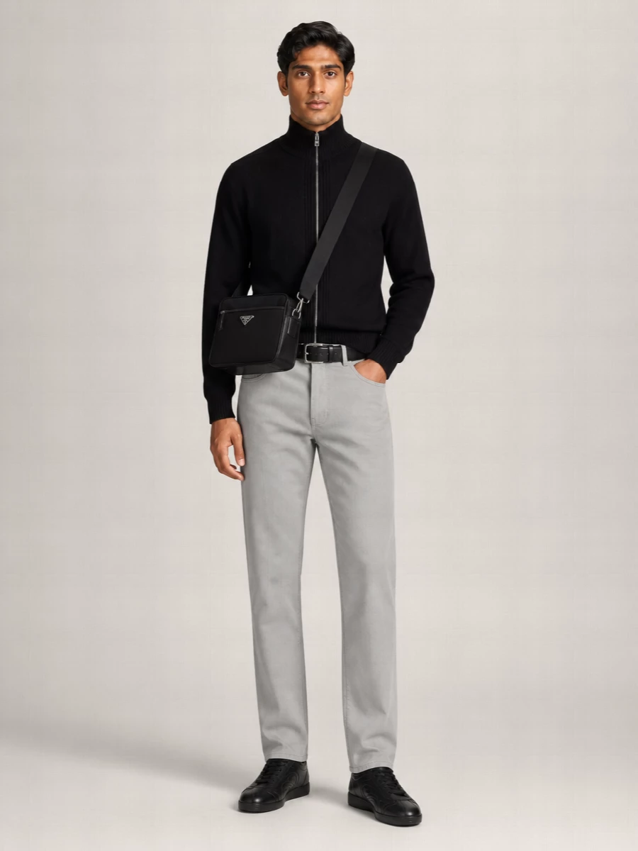 Prada Cashmere Wool Ribbed Funnel Neck Zip Cardigan