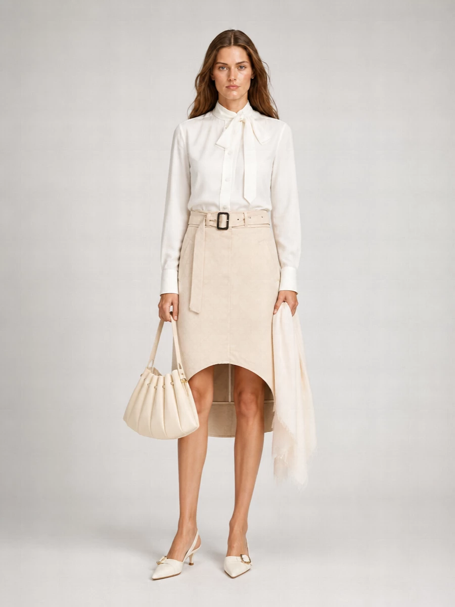 Kenzo Cotton Poplin Lavallière Collar Long-Sleeve Shirt