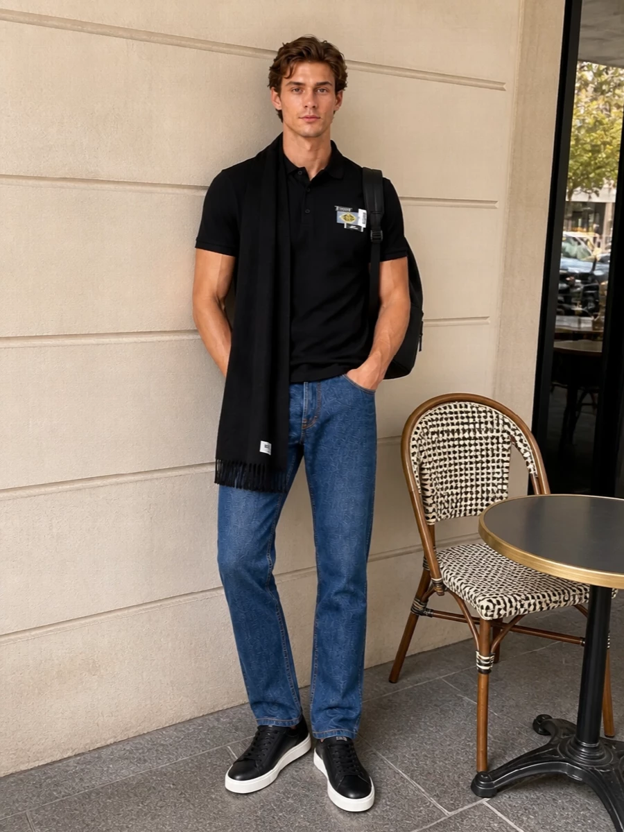 Moschino polo jeans black sneakers outfit