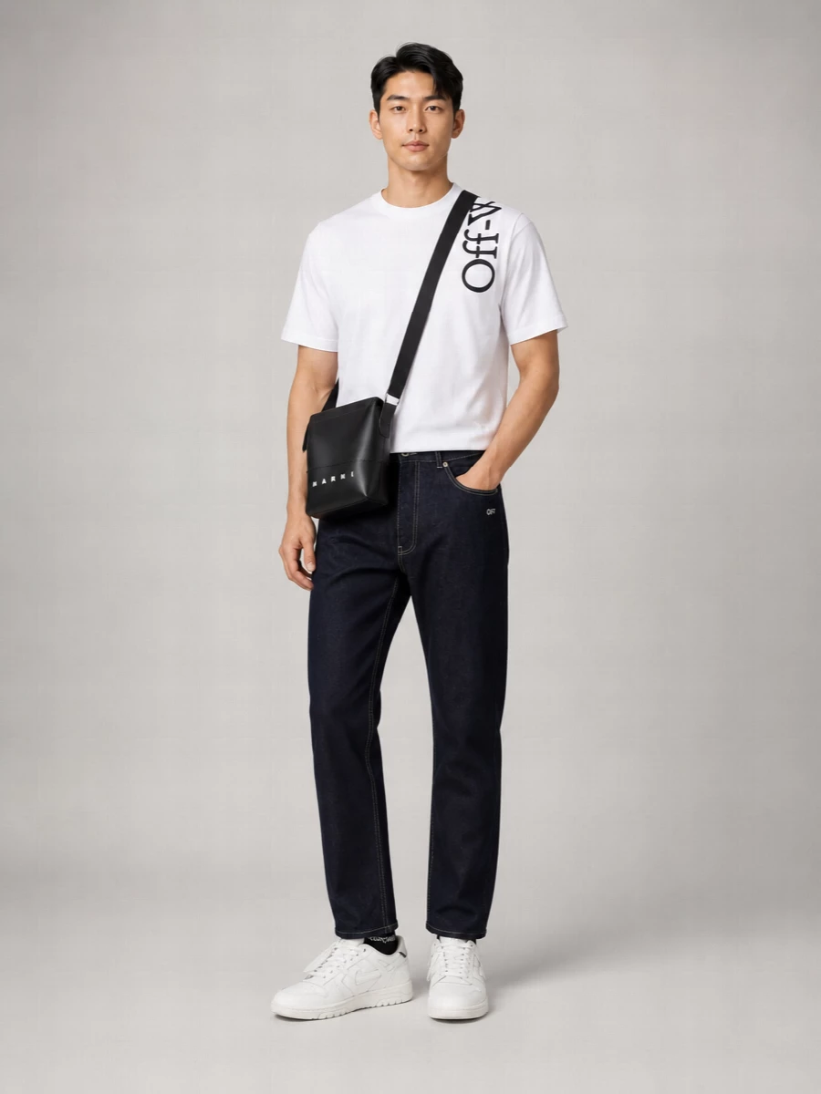 Off-White Cotton Logo Print Short Sleeve T-Shirt