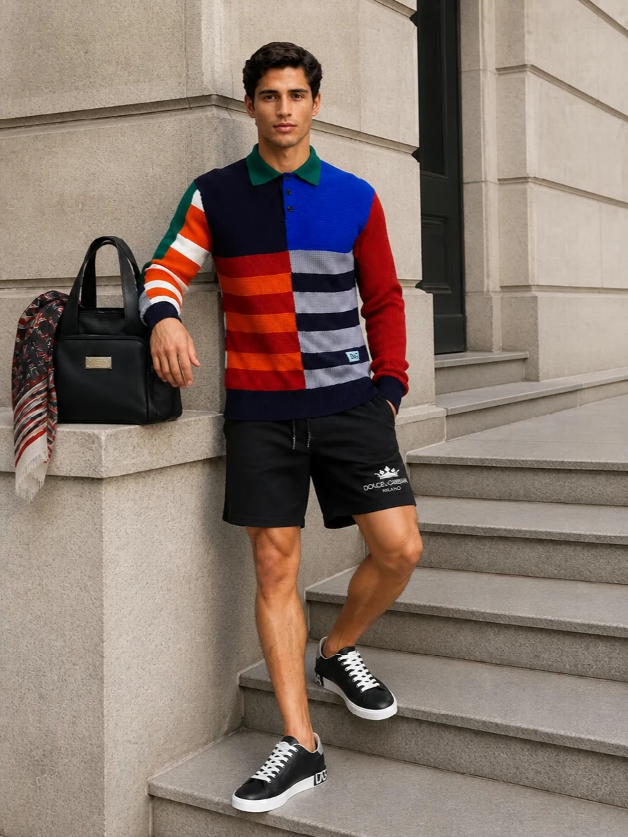 Dolce gabbana color block polo black shorts