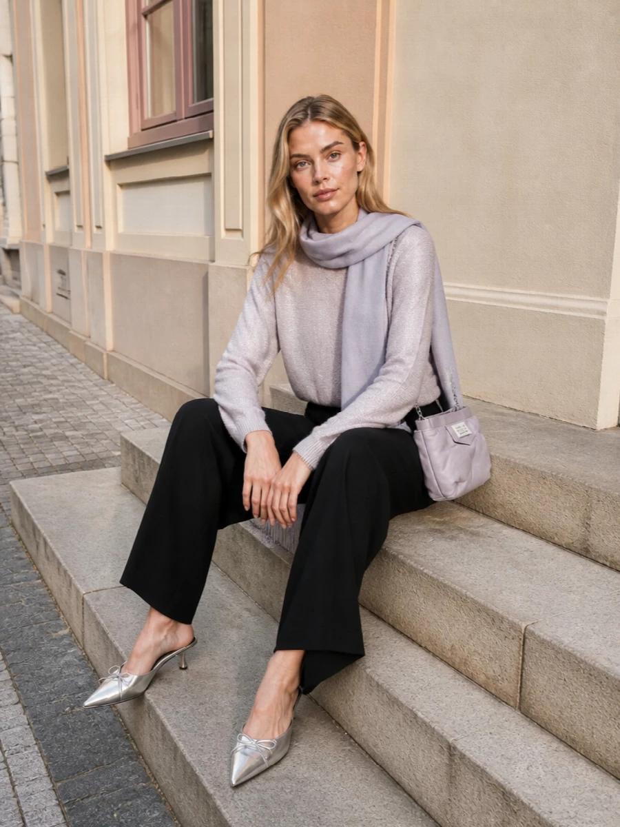 Missoni metallic sweater black wide leg trousers