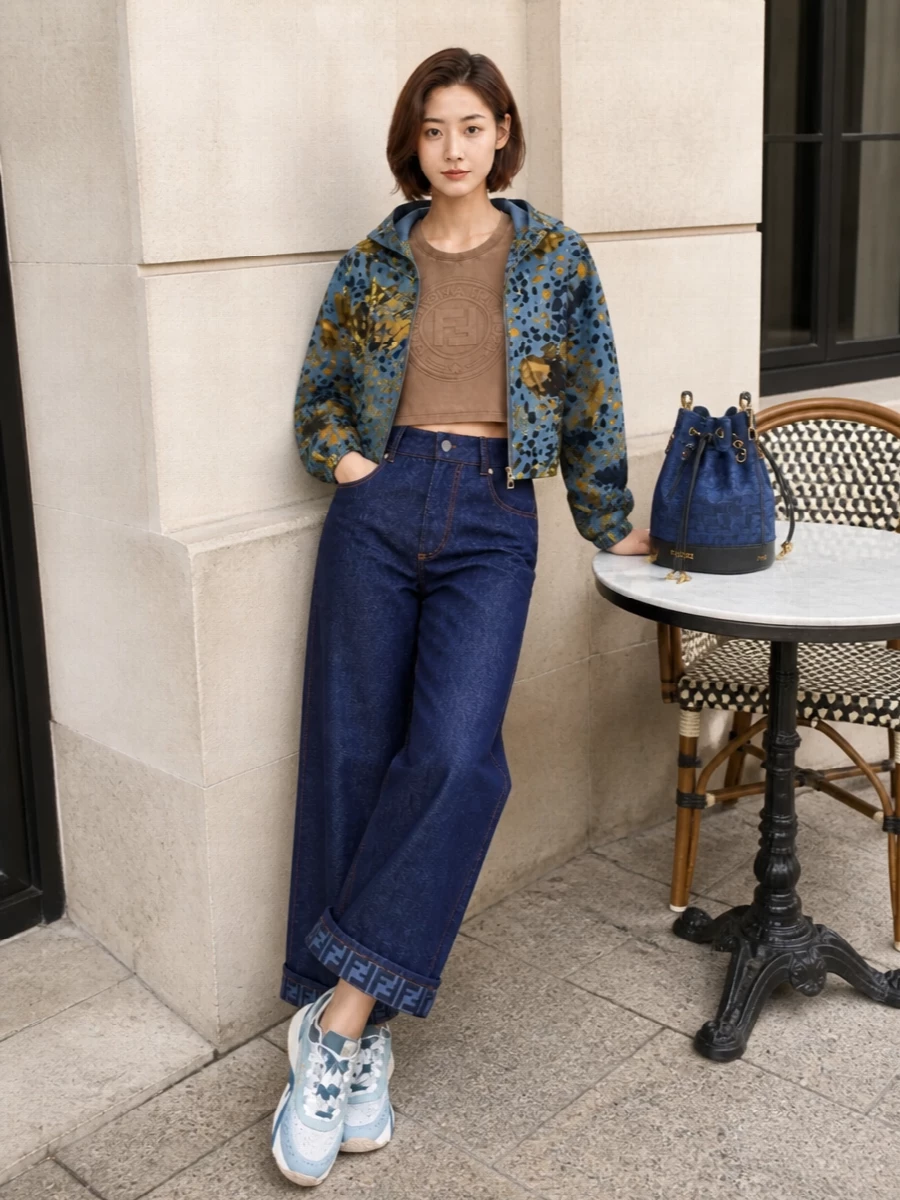 Fendi bomber jacket streetwear outfit jeans