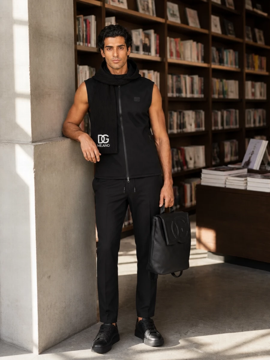 Dolce gabbana black hoodie vest joggers outfit