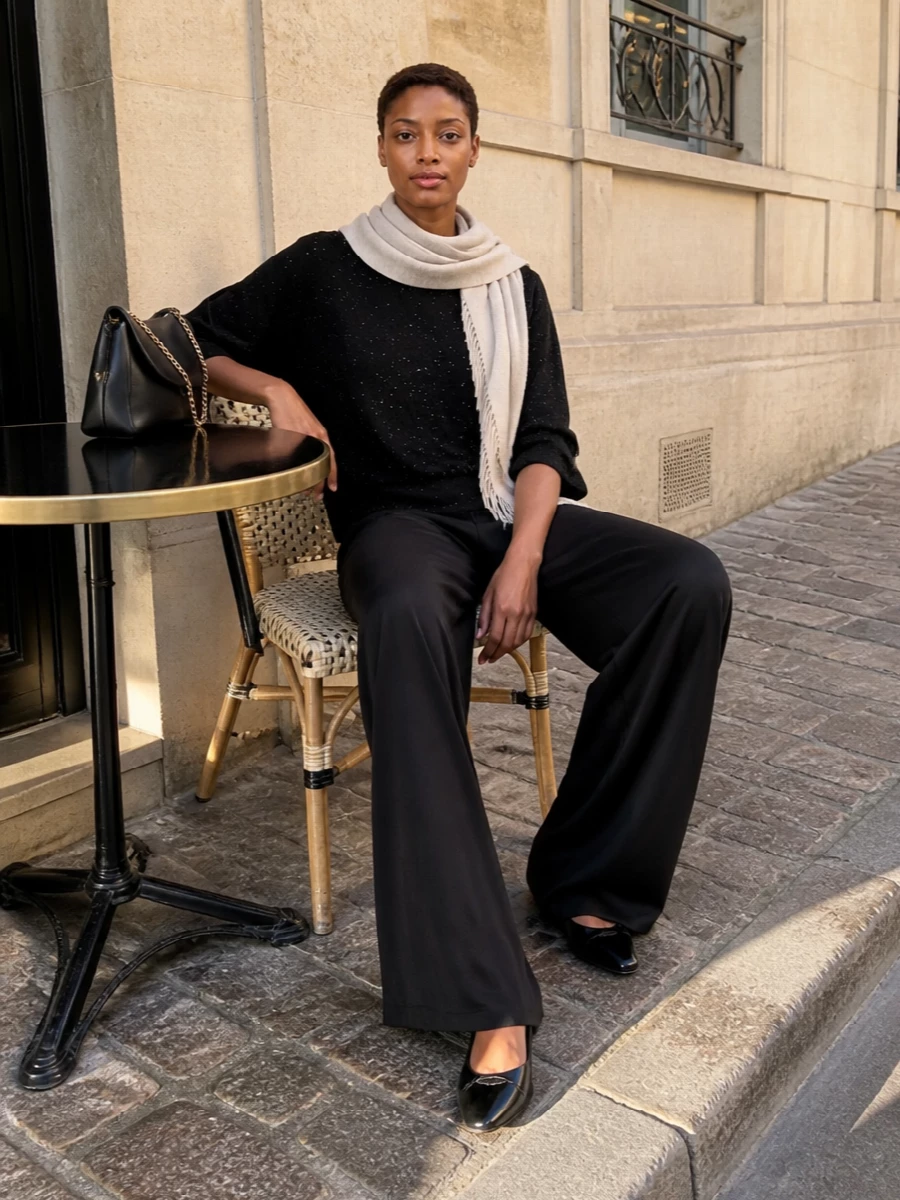 Fabiana filippi black wide leg pants sequin knit