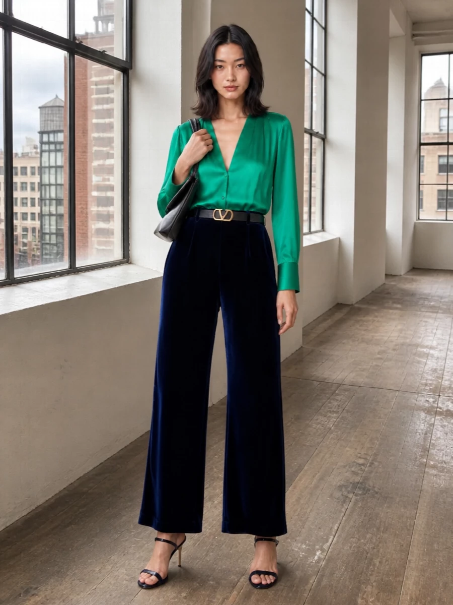Forte forte velvet trousers emerald satin blouse