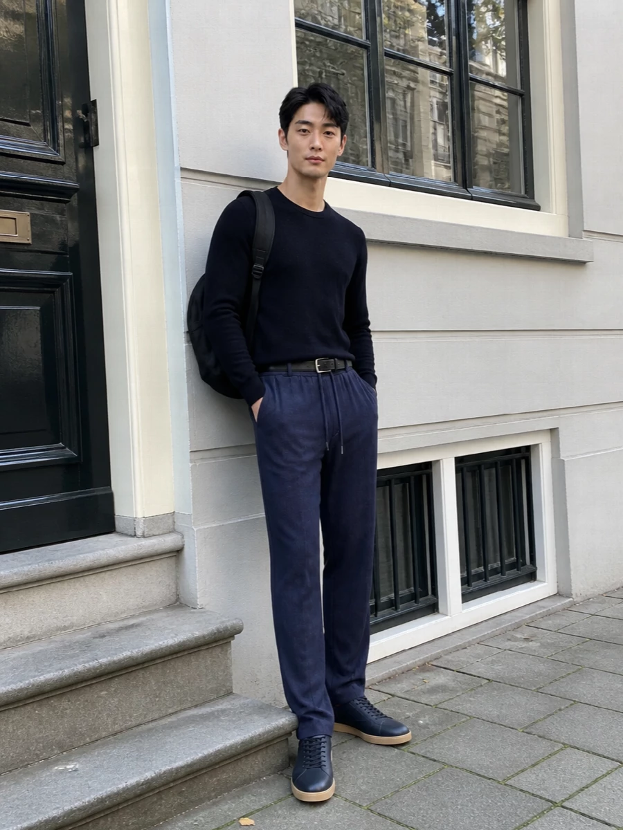 Giorgio armani navy drawstring trousers tonal knit