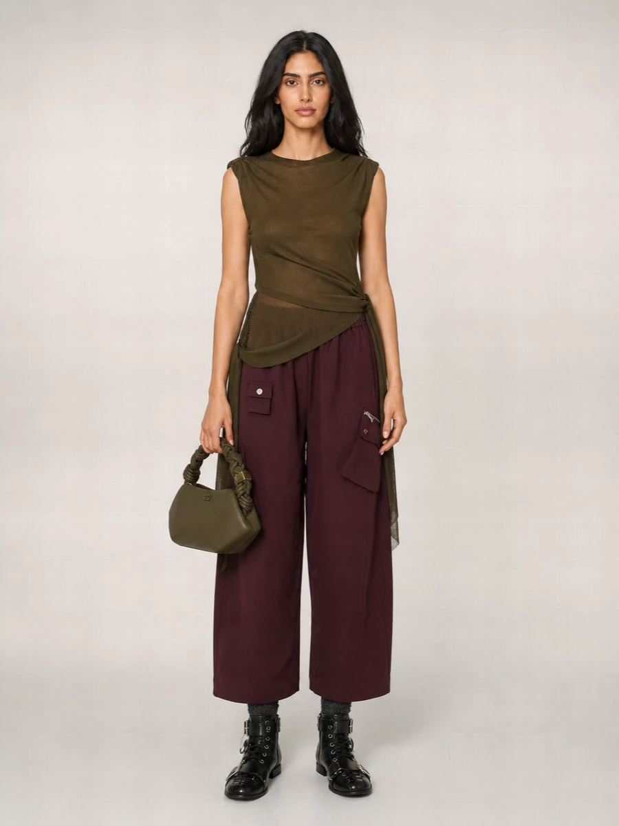 Ganni Asymmetric One-Shoulder Knot Tunic