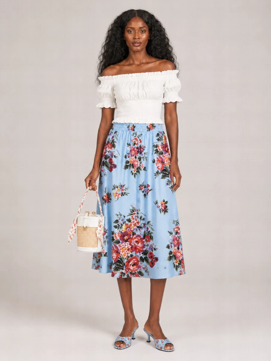 Dolce&Gabbana Silk Floral-Print A-Line Skirt