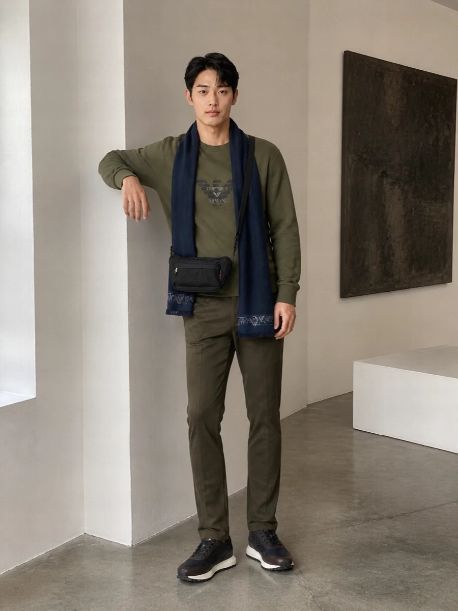 Giorgio armani olive chinos emporio armani sweatshirt