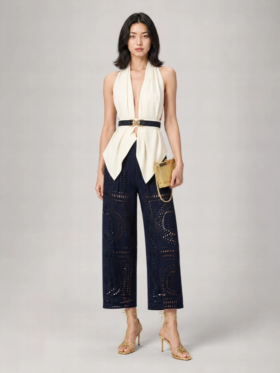Alberta Ferretti Embroidered Wide-Leg Trousers