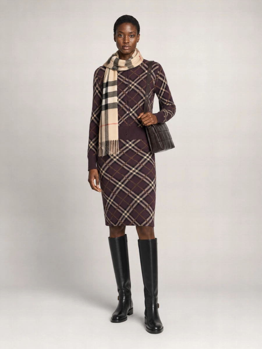 Burberry Cashmere Wool Checked Crewneck Cardigan