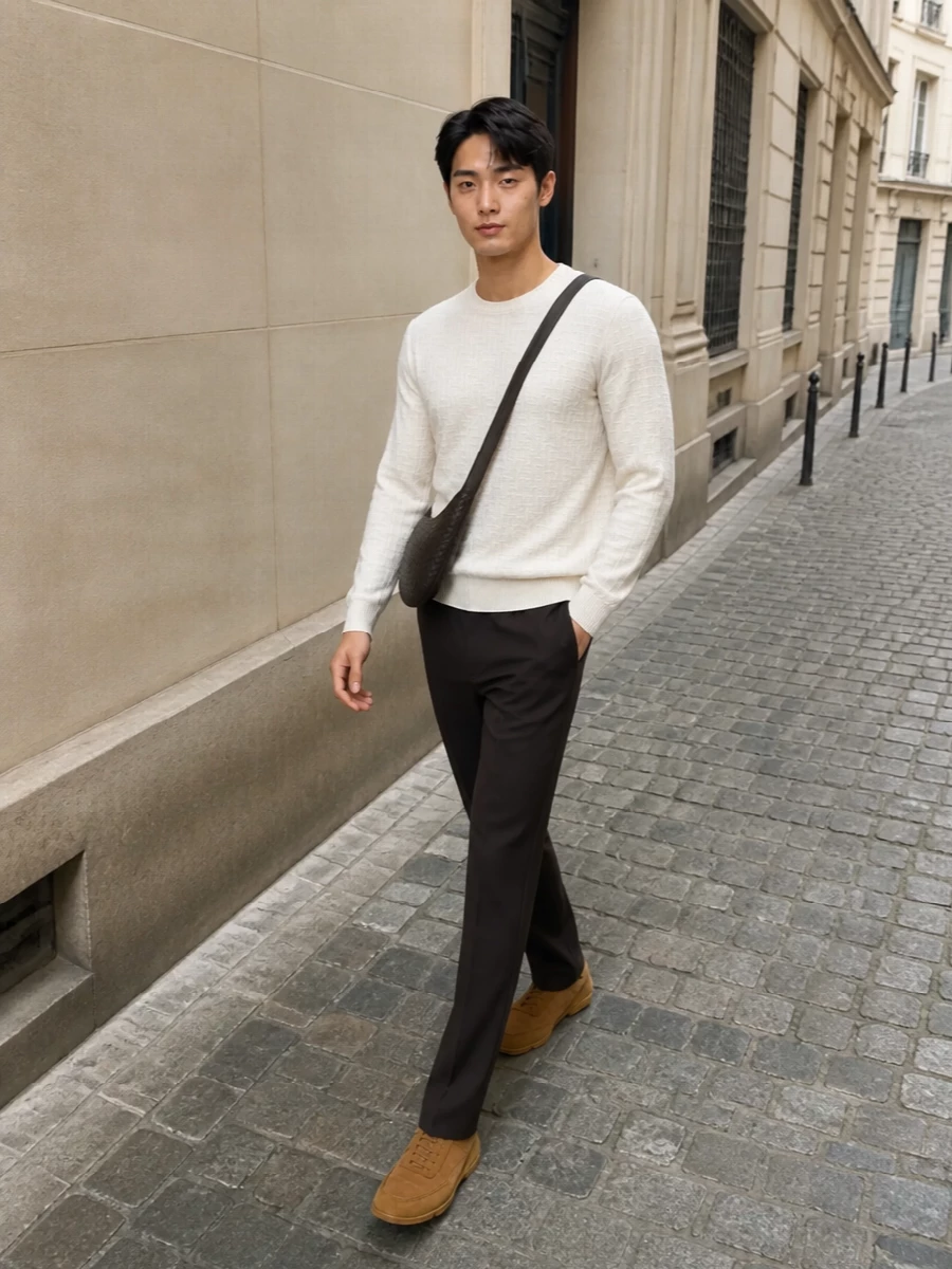 Fendi camel sneakers dark brown tailored trousers