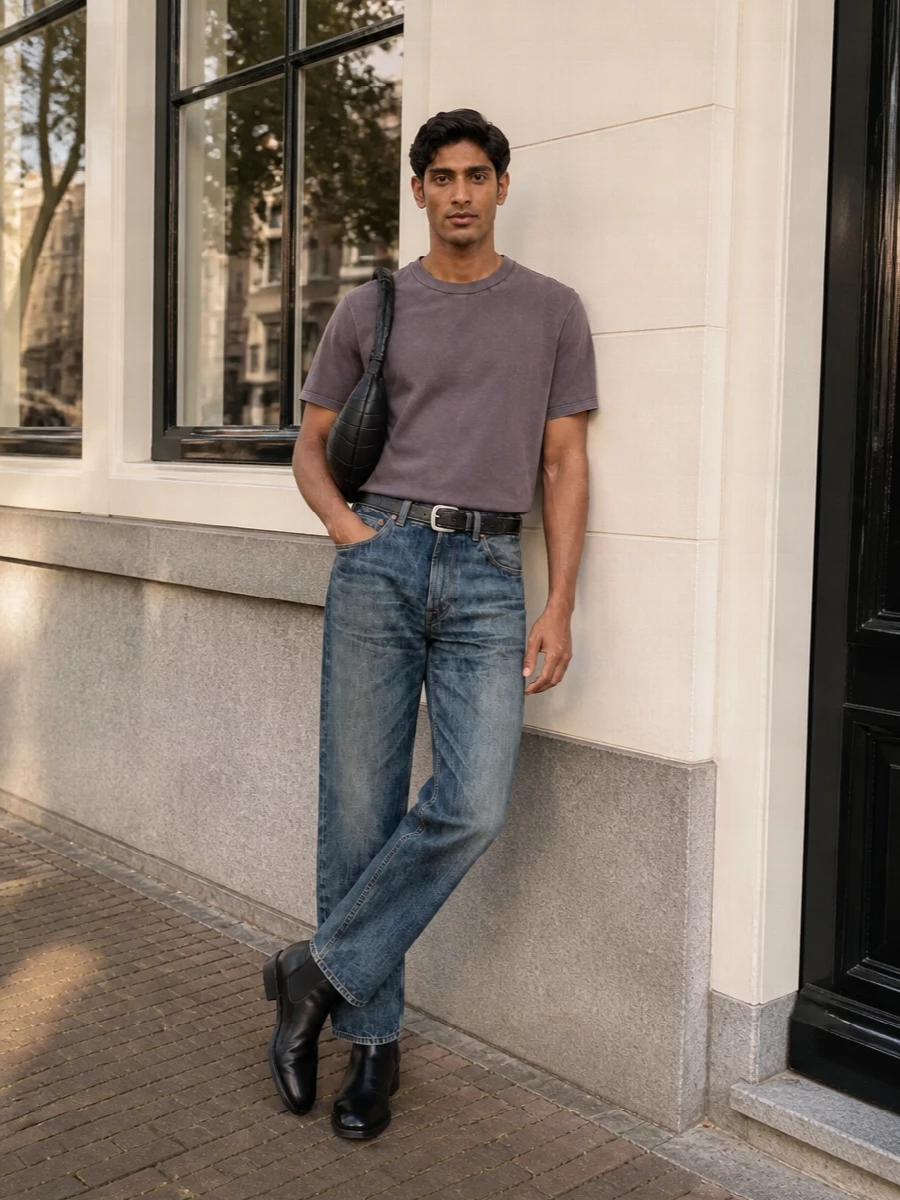Our legacy jeans mauve tee black ankle boots