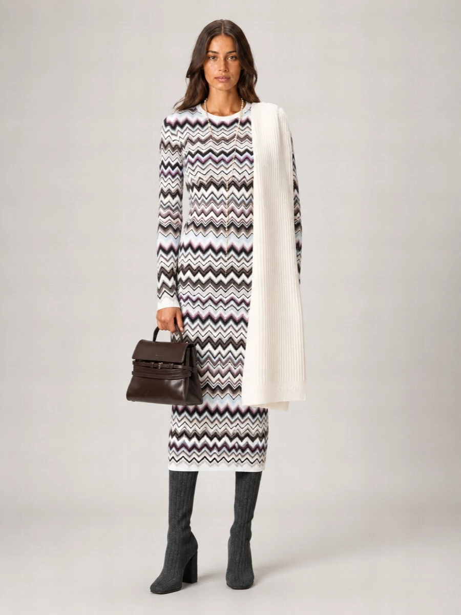 Missoni Metallic Zigzag Knit Long-Sleeve Maxi Dress