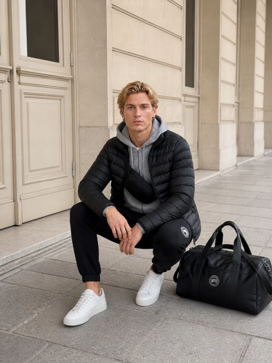 Canada goose padded jacket white sneakers outfit