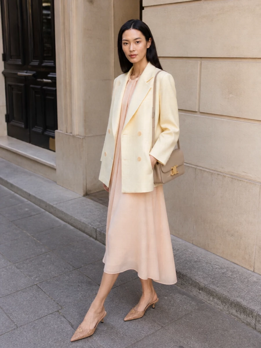 Max mara blazer nude cape dress outfit