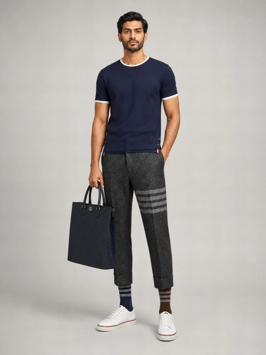 Thom Browne Striped Cotton Crew Neck T-Shirt