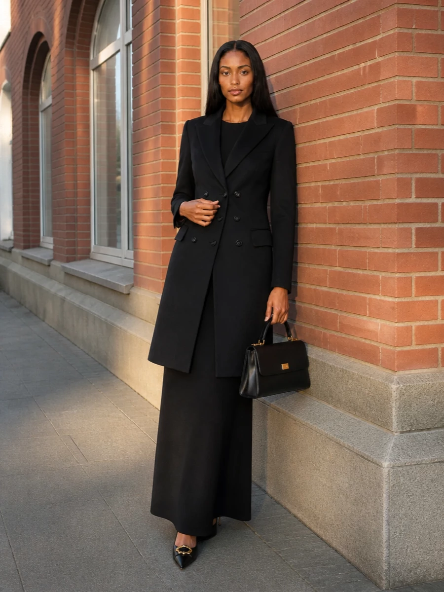 Dolce gabbana black coat evening dress outfit