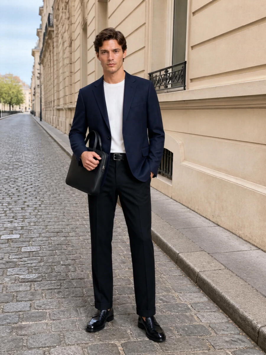 Paul smith navy blazer black trousers loafers