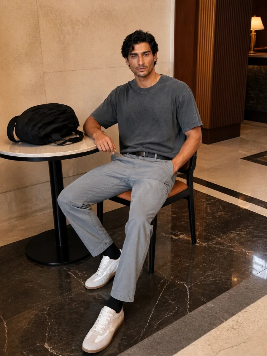 Represent cargo pants charcoal tee trainers