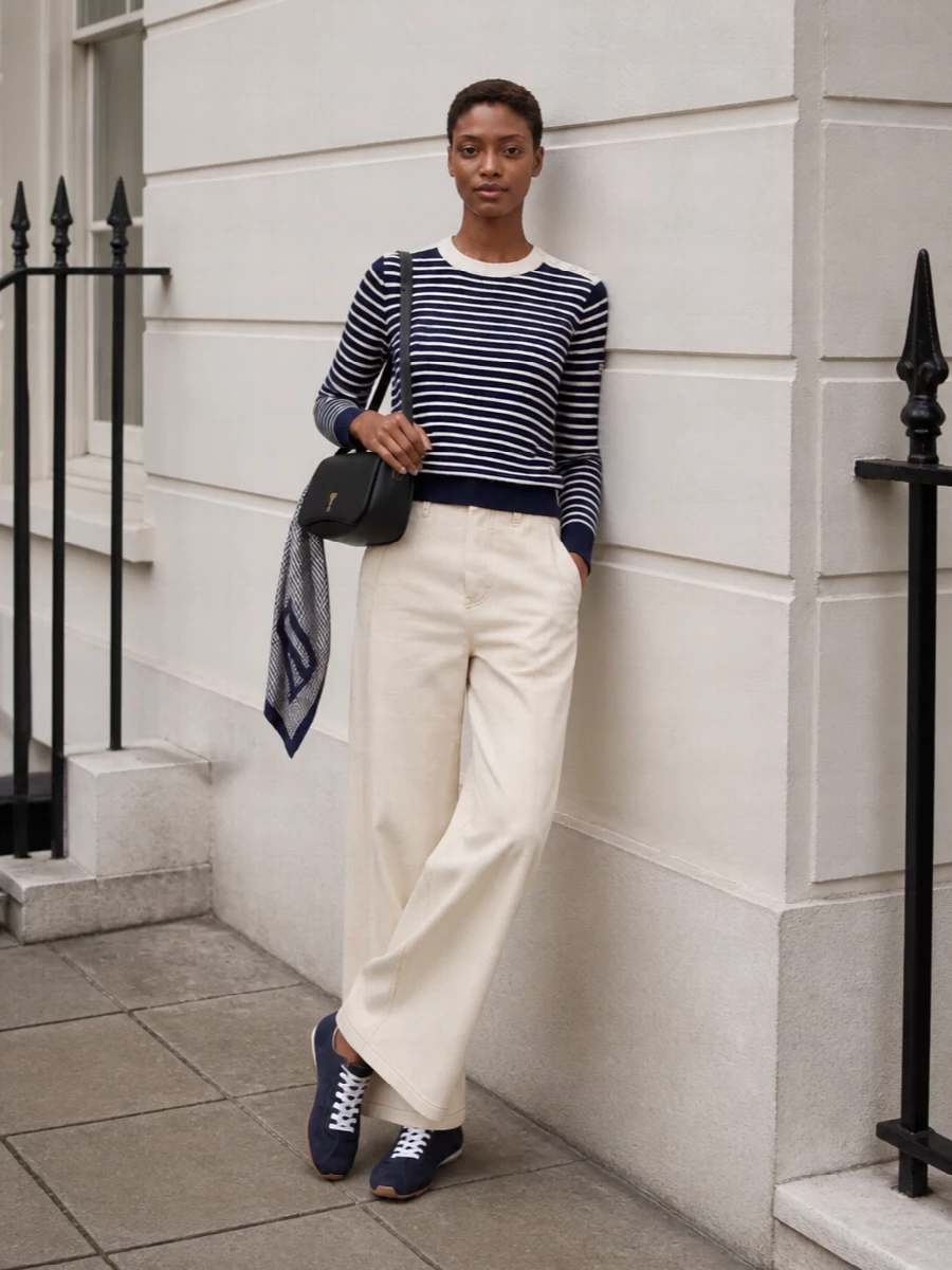 Ami paris striped sweater beige wide leg trousers