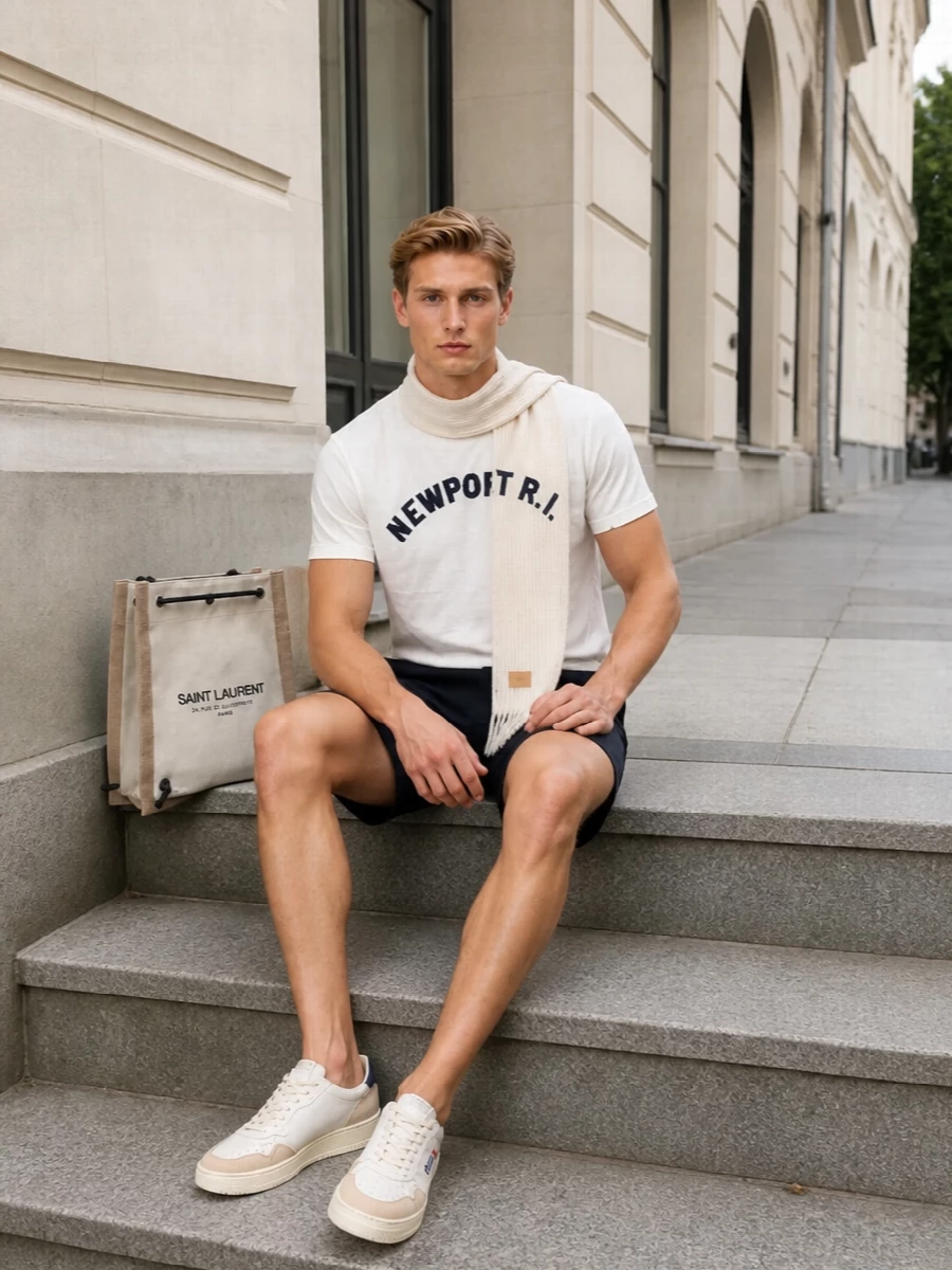 Polo tee navy tailored shorts autry sneakers