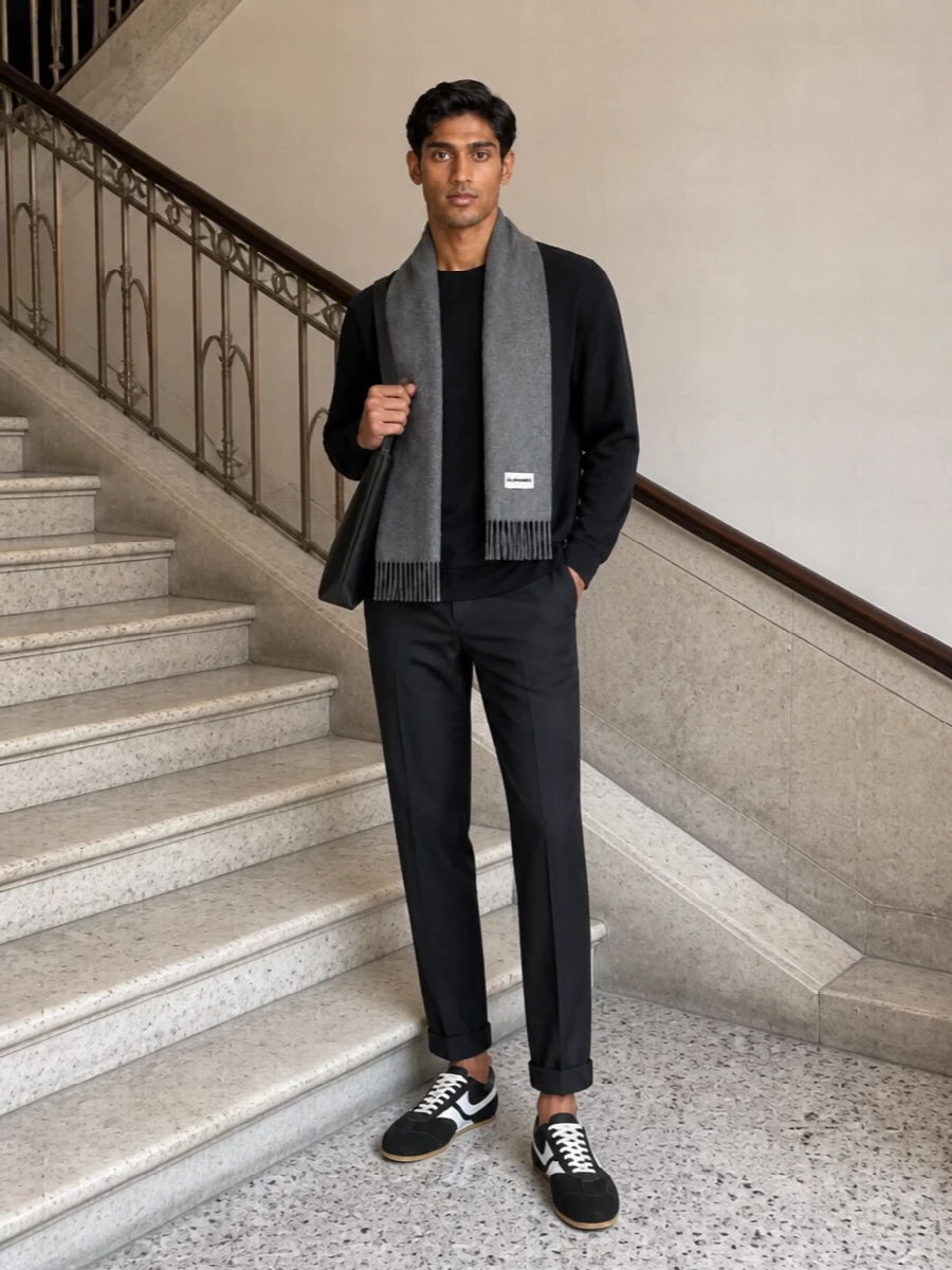 Dries van noten black sweatshirt charcoal trousers
