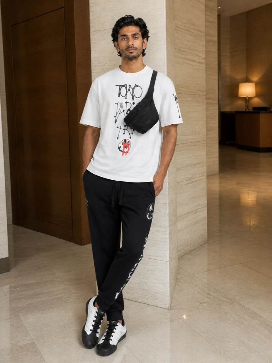 Y3 graphic tshirt black joggers sneakers