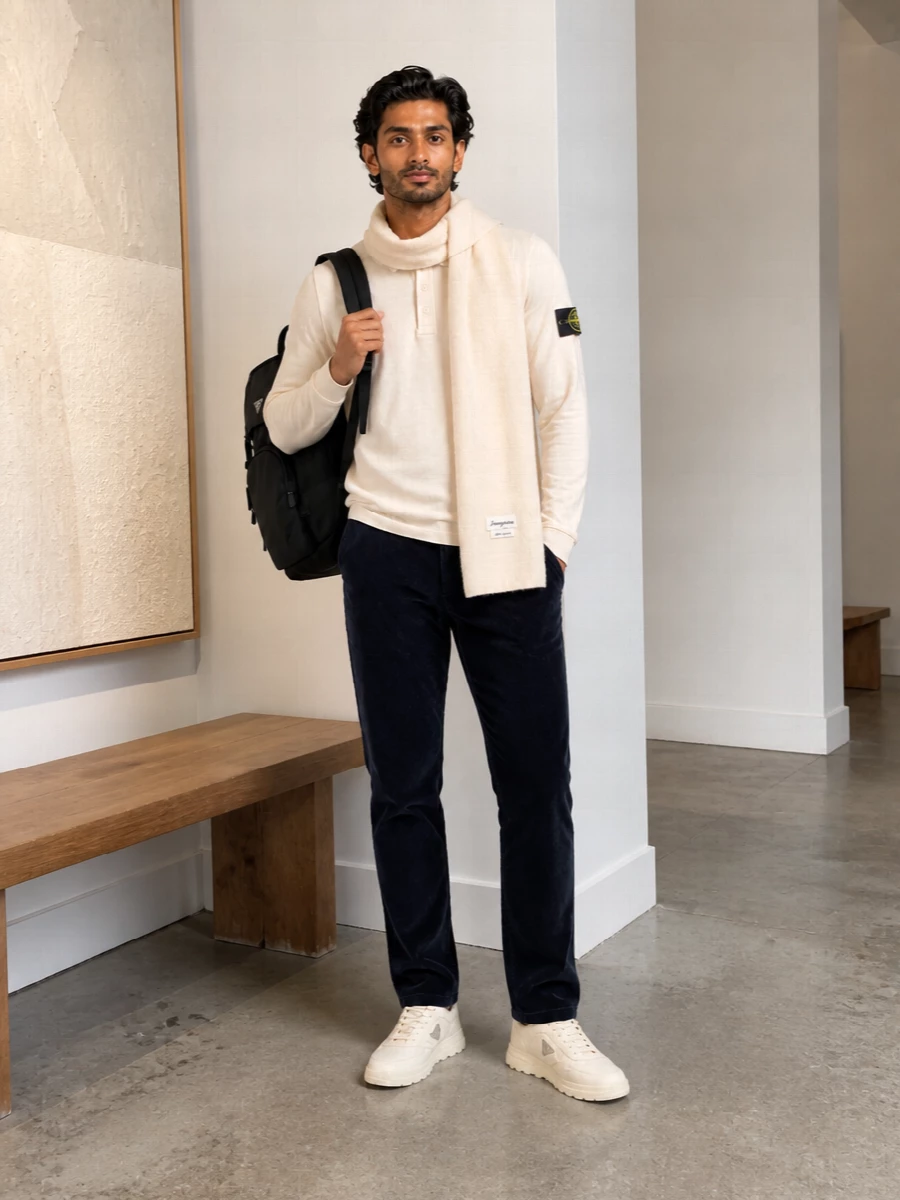 Stone island polo navy corduroy prada sneakers