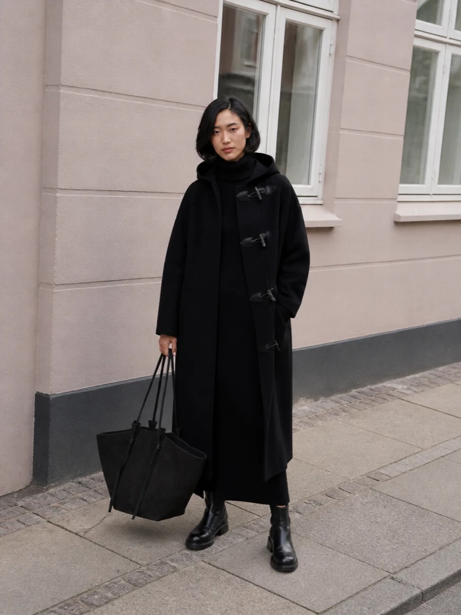 Rohe coat rick owens black knit dress outfit