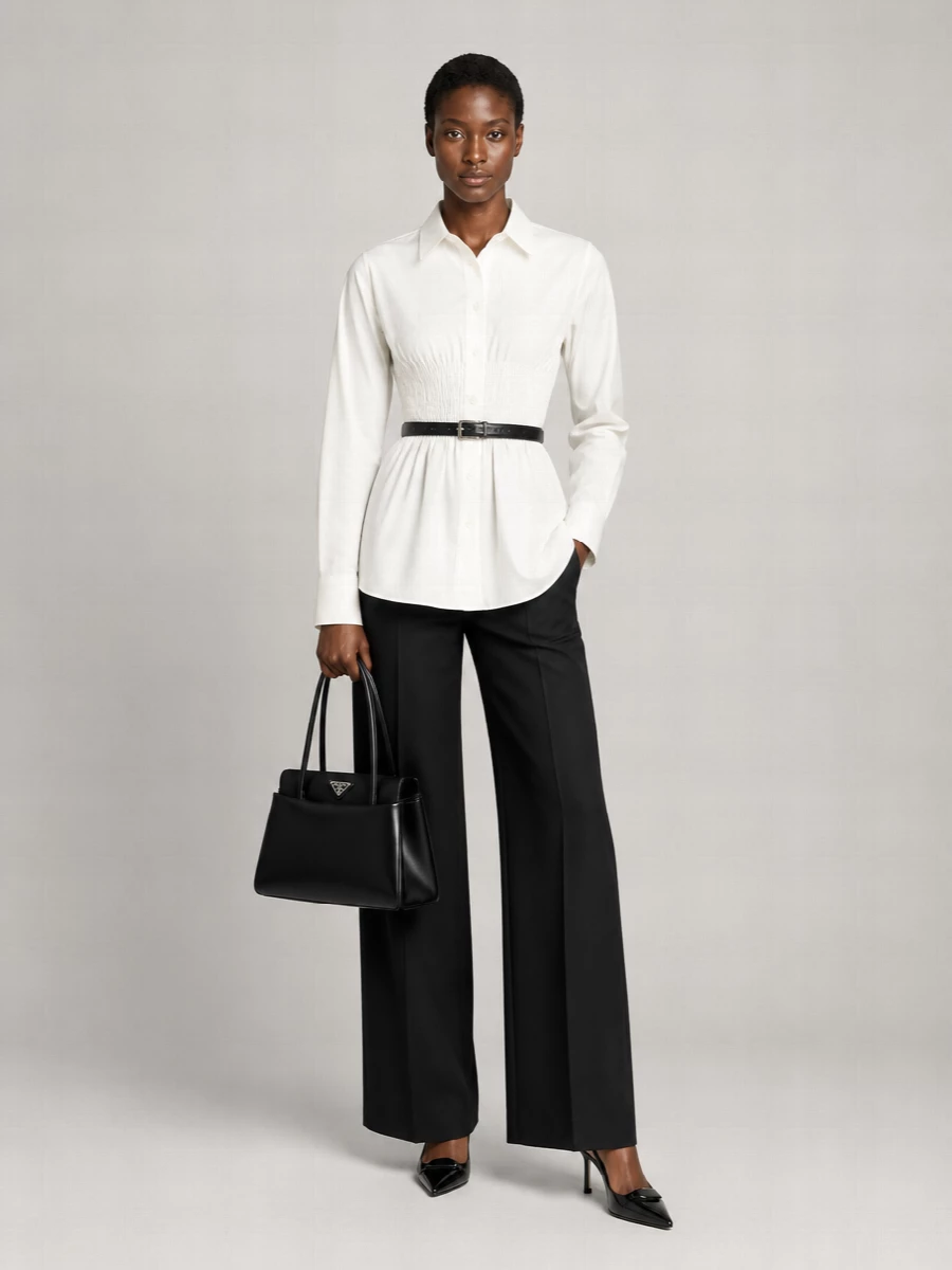 Prada Wool Belted Wide-Leg Trousers