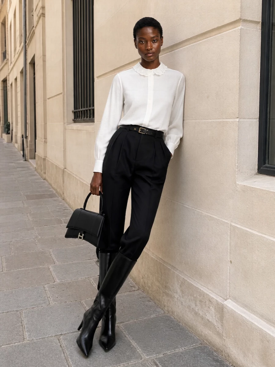 Saint laurent high waisted trousers outfit
