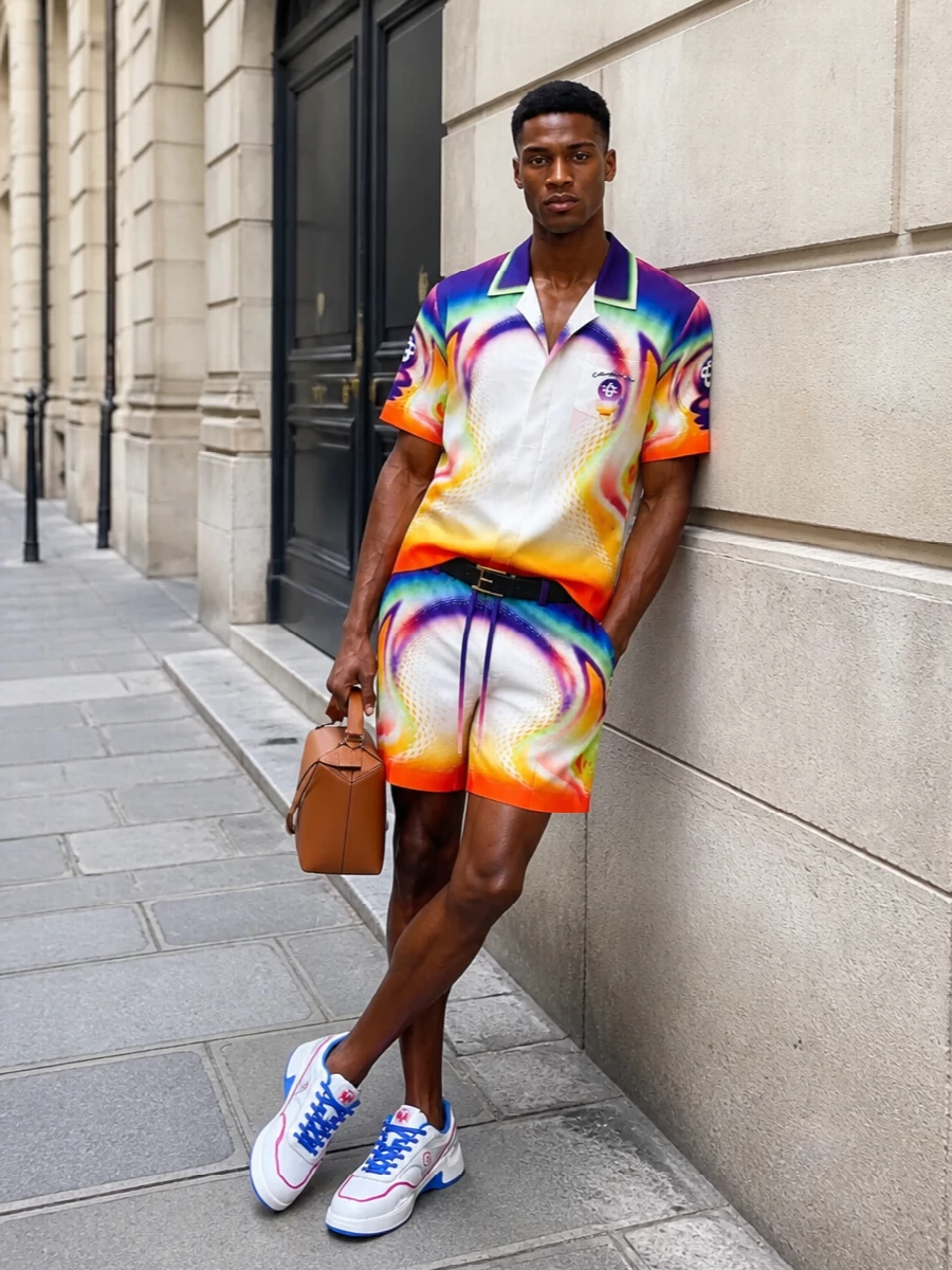 Casablanca resort shirt swim shorts outfit