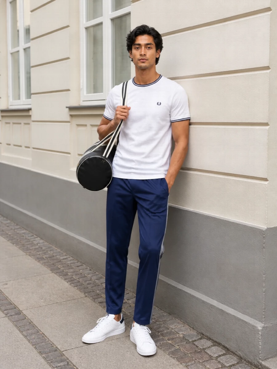 Fred perry tee navy shorts adidas sneakers
