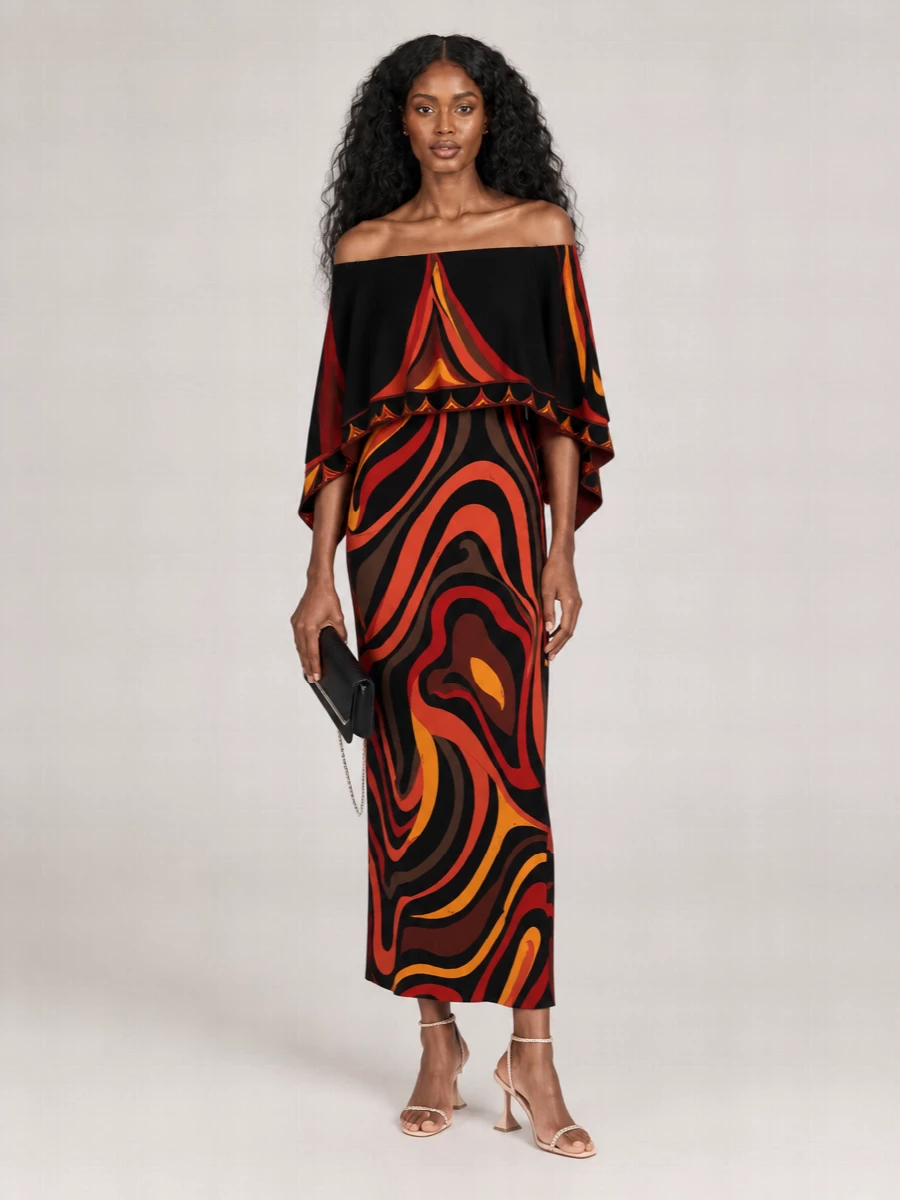 Pucci Silk Printed Cape Midi Dress