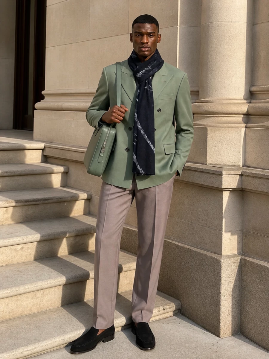 Dries van noten sage blazer taupe trousers