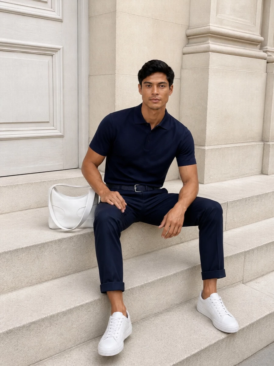 Fay navy polo tailored chinos fendi sneakers
