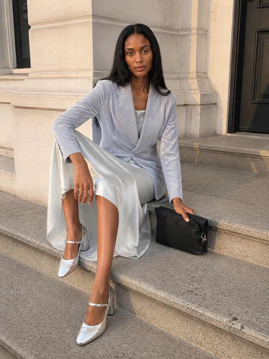 Maison margiela satin gown silver heels