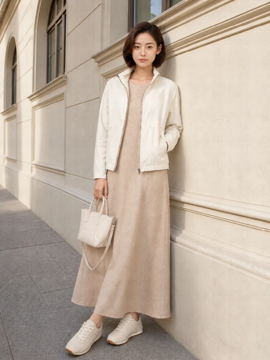 Brunello cucinelli ivory jacket champagne maxi dress