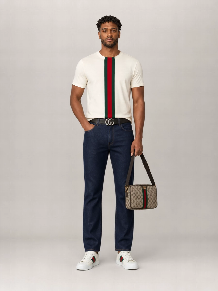 Gucci Cotton Knit Web Stripe Crew Neck T-Shirt