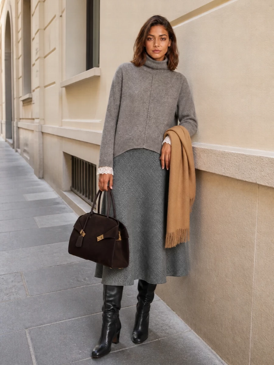 Alberta ferretti turtleneck midi skirt boots