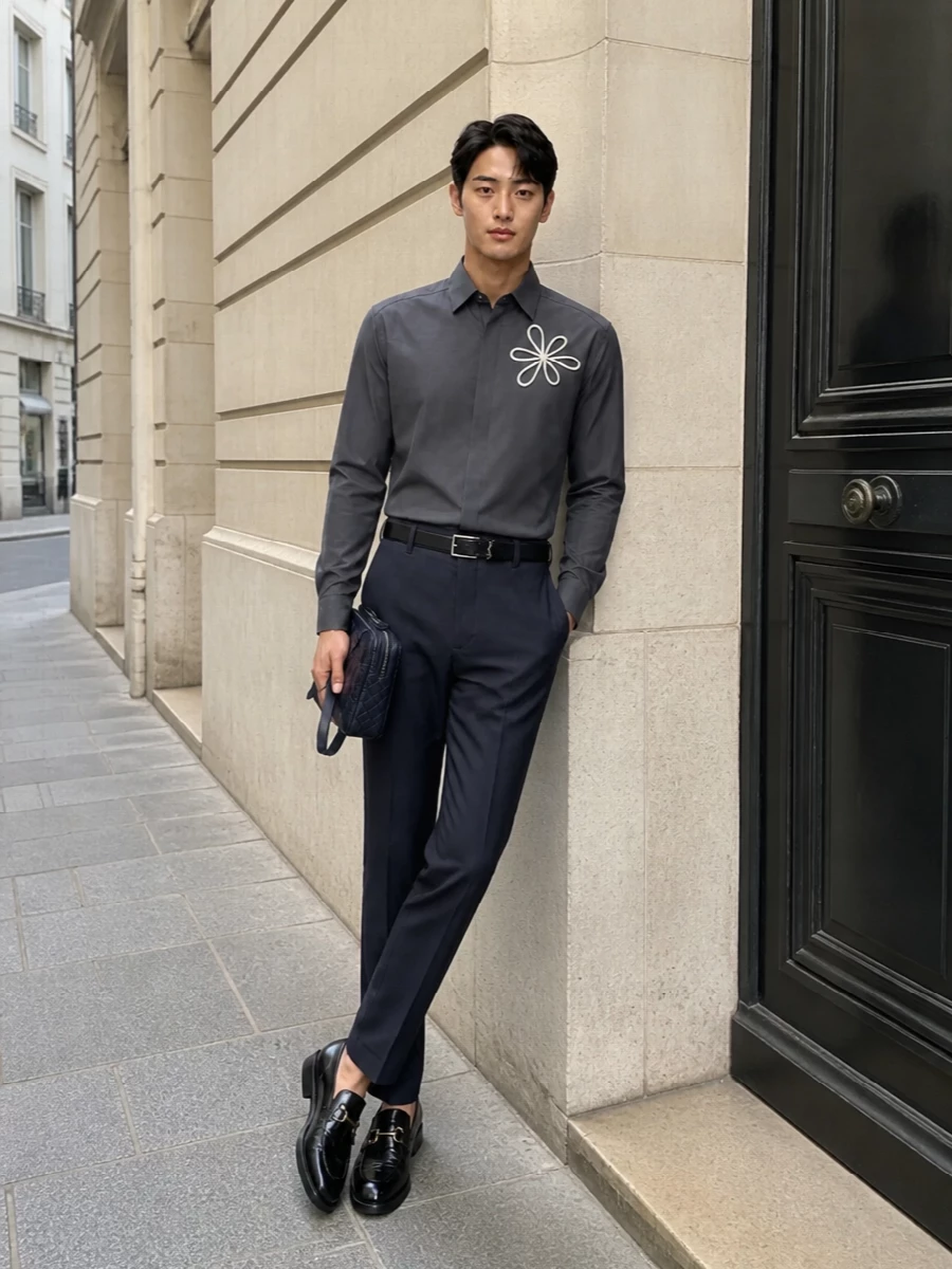 Fendi trousers grey shirt mens outfit