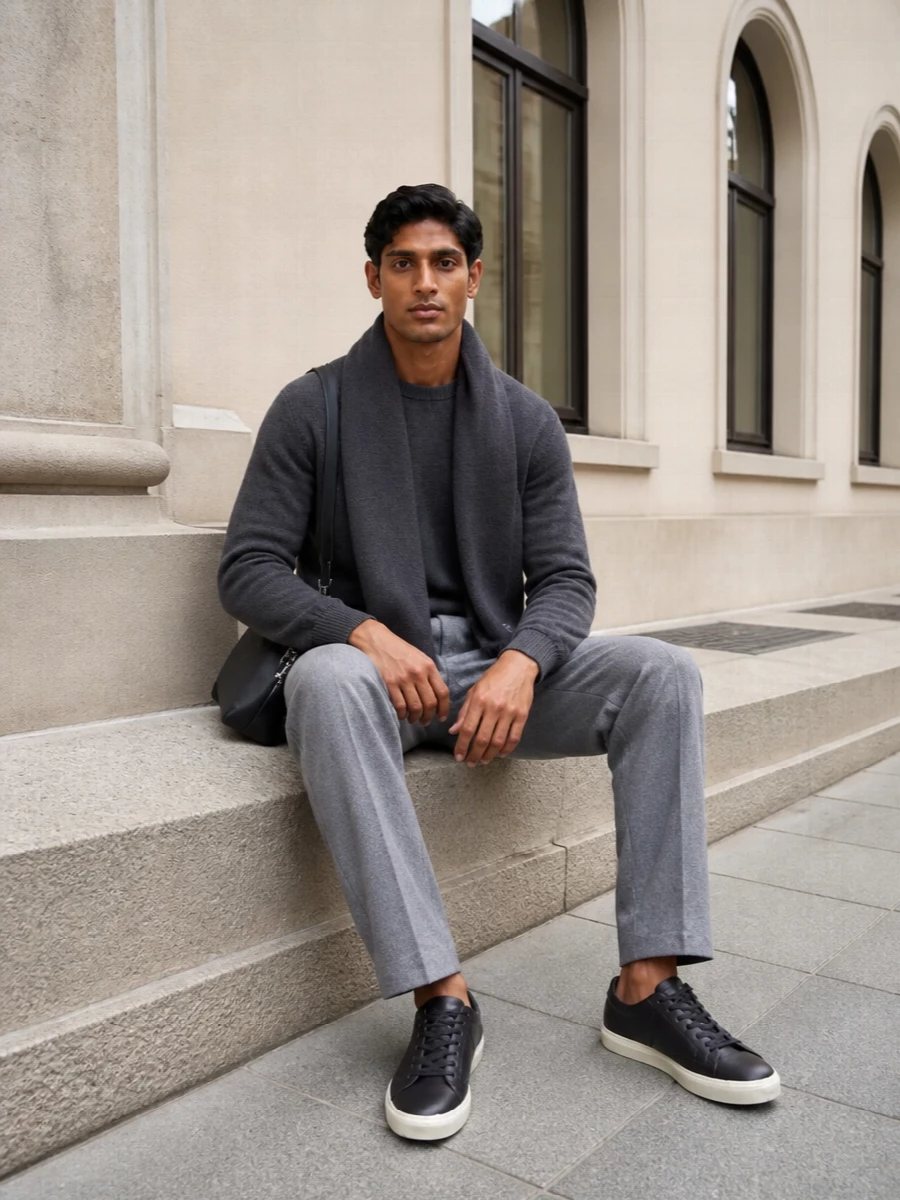 Golden goose grey knit tailored trousers sneakers