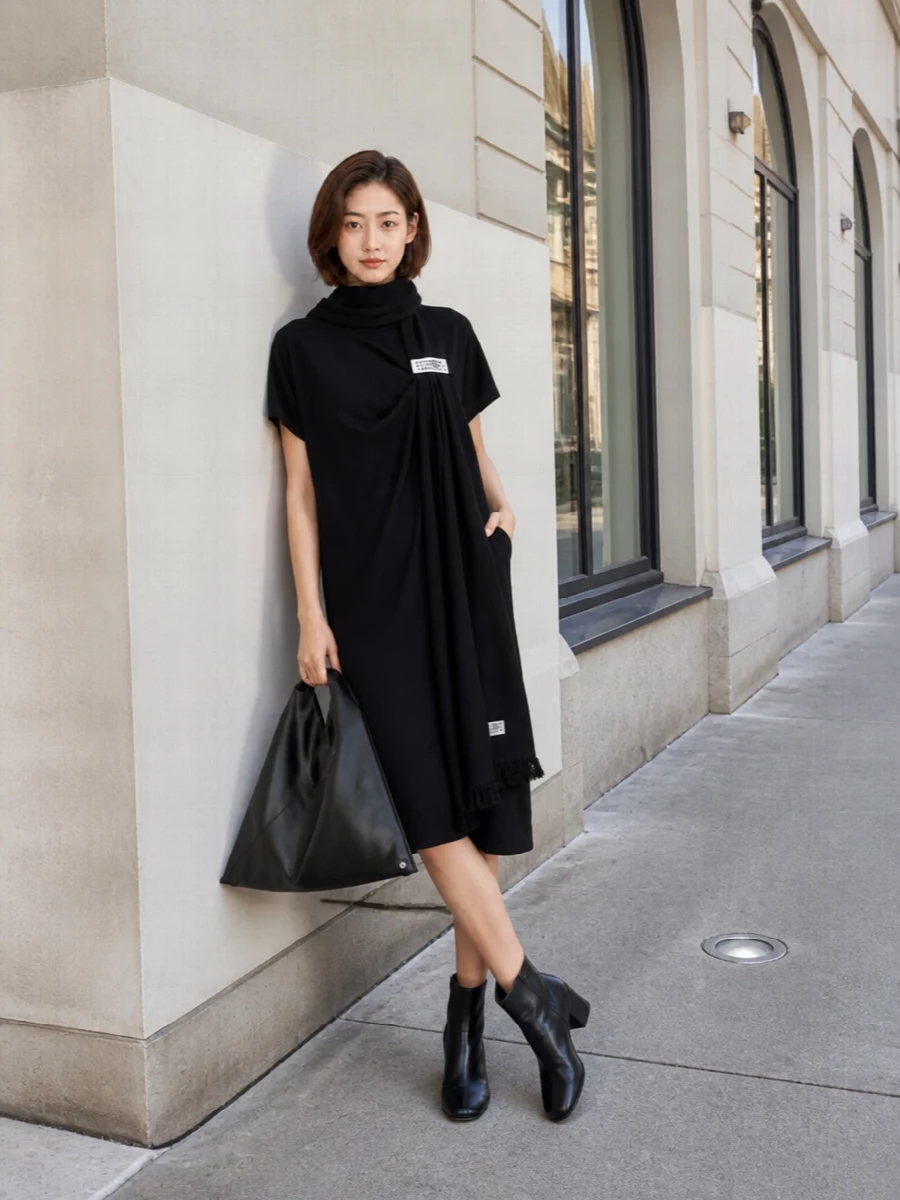 Mm6 black draped t shirt dress ankle boots