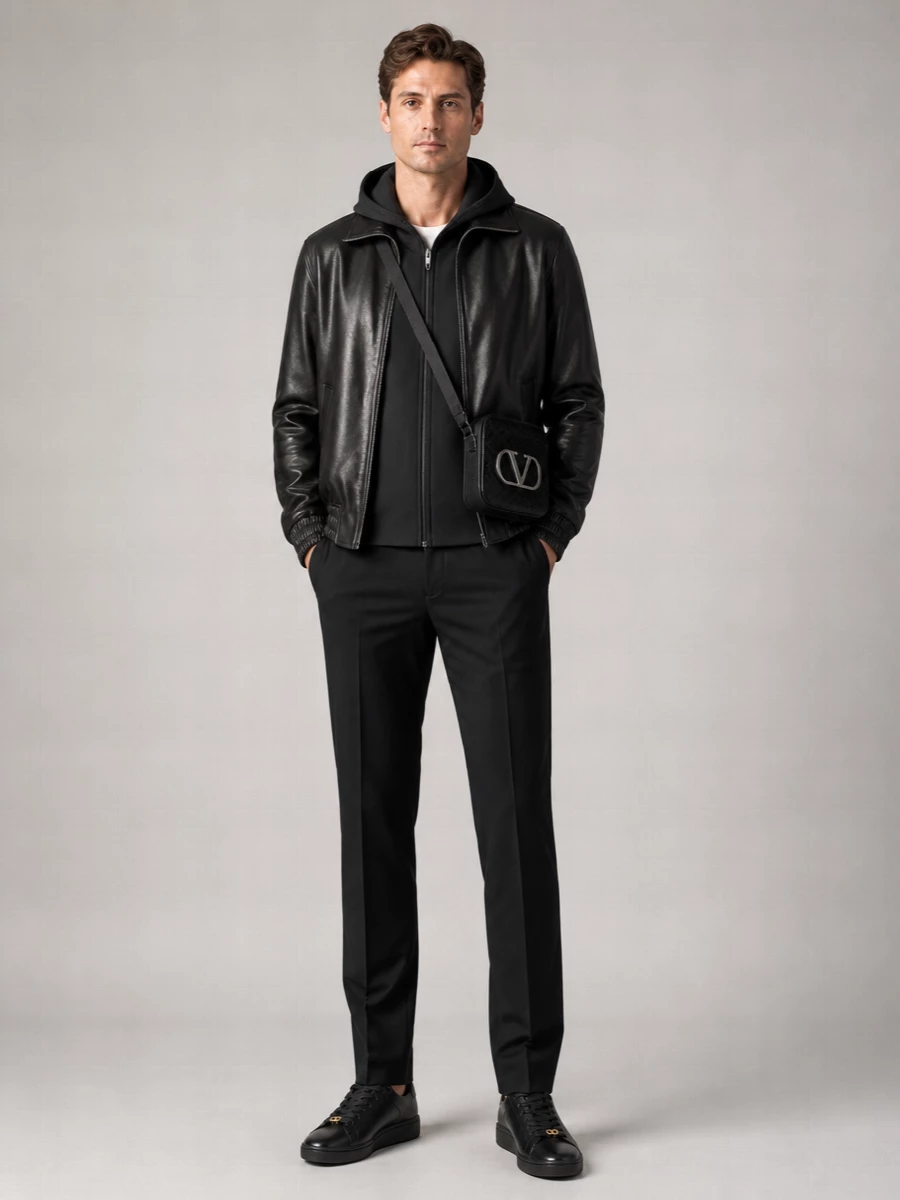 Valentino Garavani Leather Stand Collar Zip Jacket