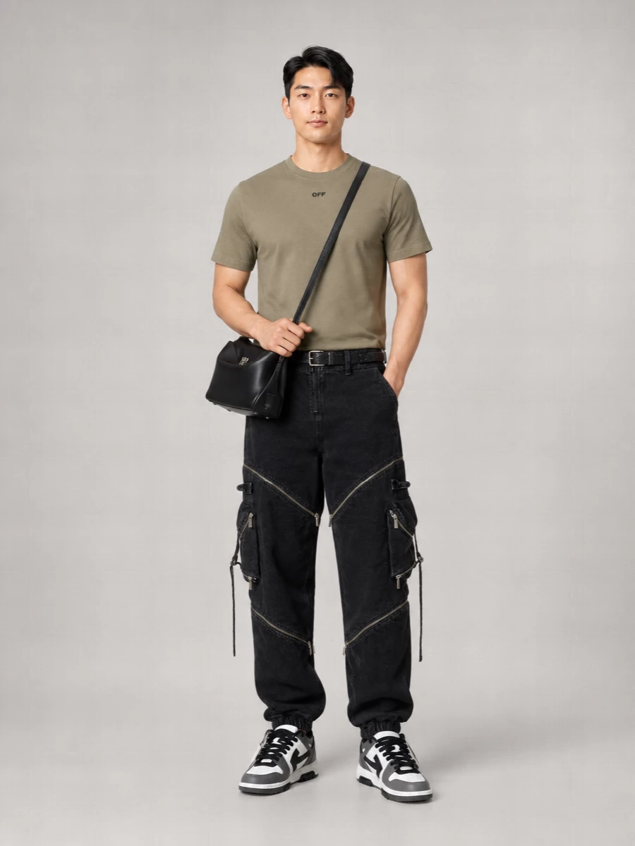 Off-White Cotton Ribbed Crew-Neck T-Shirt