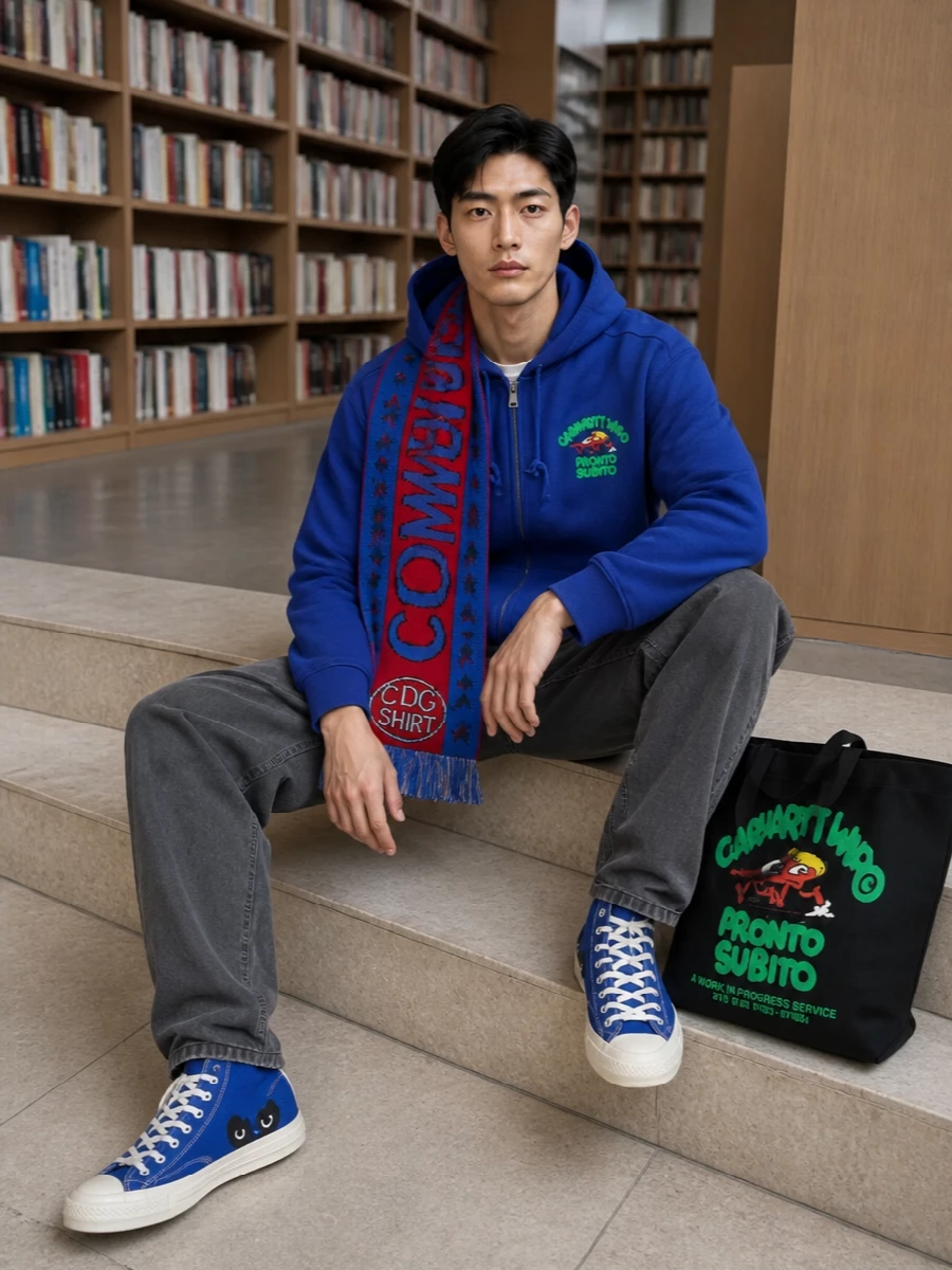 Carhartt wip cobalt hoodie charcoal work pants