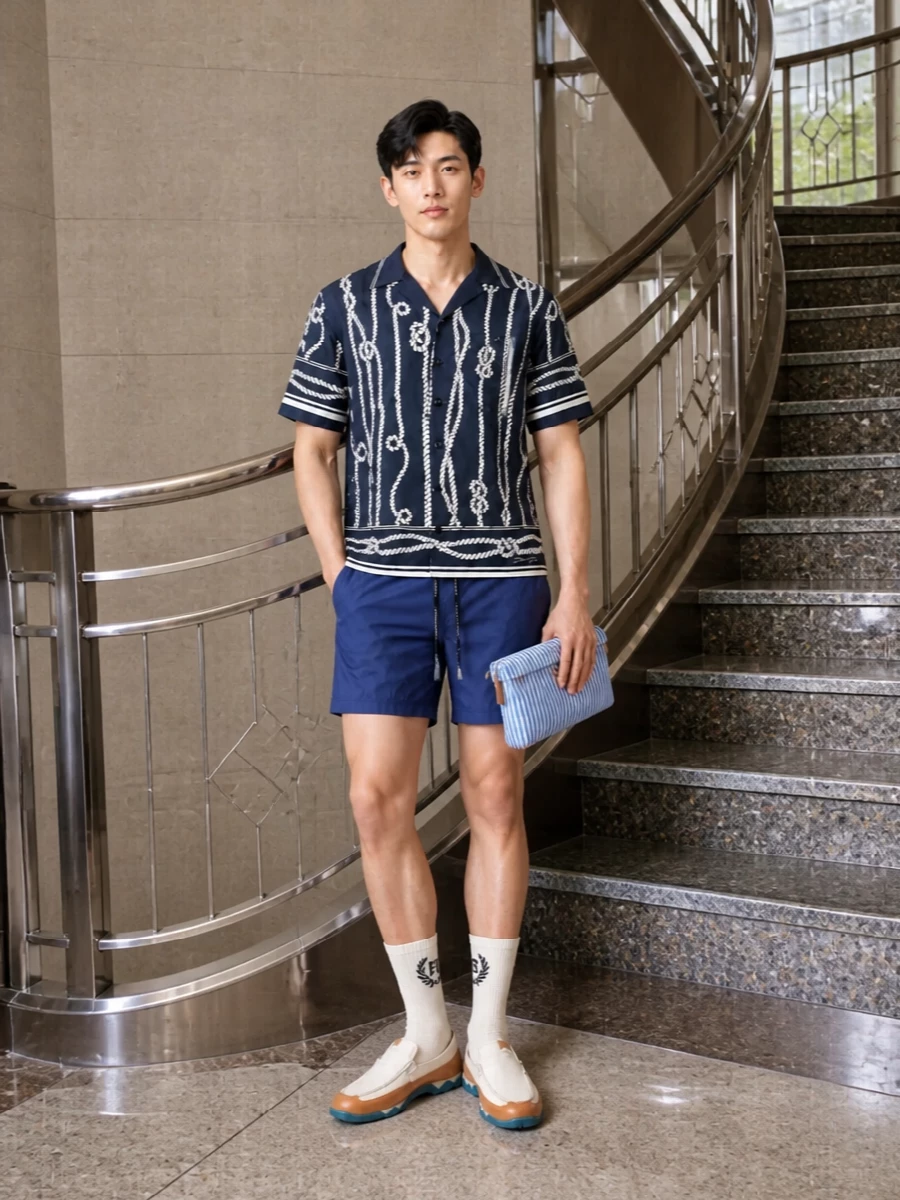 Dolce gabbana nautical shirt blue swim shorts